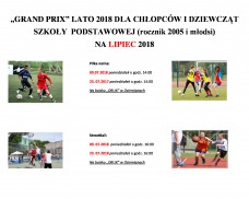 „GRAND PRIX” LATO 2018 DLA CHŁOPCÓW I DZIEWCZĄT  SZKOŁY  PODSTAWOWEJ (rocznik 2005 i młodsi)
