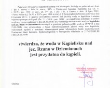 BIEŻĄCA OCENA JAKOŚCI WODY W KĄPIELISKU NAD JEZIOREM RZUNO W DZIEMIANACH