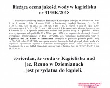 BIEŻĄCA OCENA JAKOŚCI WODY W KĄPIELISKU NAD JEZIOREM RZUNO W DZIEMIANACH