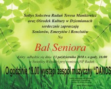 Sołtys Sołectwa Raduń Teresa Mankiewicz oraz Ośrodek Kultury w Dziemianach serdecznie zapraszają na Bal Seniora