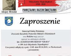 Zaproszenie na odsłonięcie Obelisku kpt. Alojzego Bruskiego “Graba” w 100 – lecie Odzyskania Niepodległości