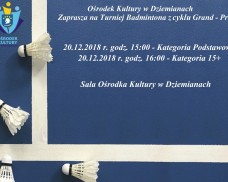 OŚRODEK KULTURY W DZIEMIANACH ZAPRASZA NA TURNIEJ BADMINTONA