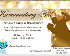 Ośrodek Kultury w Dziemianach serdecznie zaprasza na zabawę karnawałową