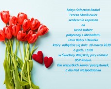 Sołtys Sołectwa Raduń Teresa Mankiewicz serdecznie zaprasza na Dzień Kobiet
