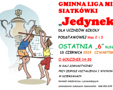 GMINNA LIGA MINI SIATKÓWKI „JEDYNEK” DLA UCZNIÓW SZKOŁY PODSTAWOWEJ KLAS 2 I 3