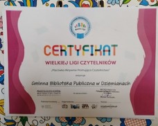 Biblioteka otrzymała Certyfikat “Placówka Aktywnie Promująca Czytelnictwo”