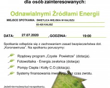 BEZPŁATNE SPOTKANIE DLA OSÓB ZAINTERESOWANYCH ODNAWIALNYMI ŹRÓDŁAMI ENERGII