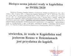 BIEŻĄCA OCENA JAKOŚCI WODY W KĄPIELISKU NAD JEZIOREM RZUNO W DZIEMIANACH