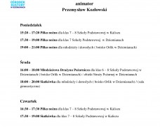 Plan zajęć sportowych – Animator Przemysław Kozłowski