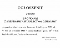 SPOTKANIE SOŁECKIE Z MIESZKAŃCAMI SOŁECTWA DZIEMIANY